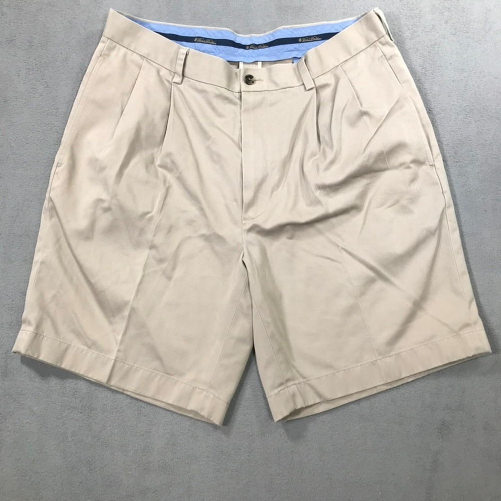Brooks Brothers Chino Shorts Mens 33 Tan Pleated Lightweight Advantage Chino